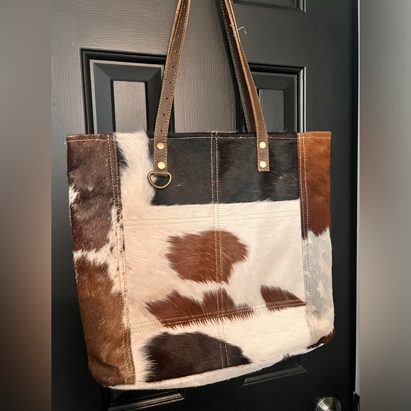 Myra Bag Cowhide Tote in Brown, Black, and White - Picture 1 of 8